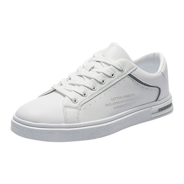 XDDST White Men's Shoes Men's Fashion Round Toe Lace Up Leather White Shoes Casual Comfortable Breathable Sneakers