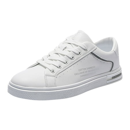 WNVMWI Mens Shoes White Sneakers Formal Shoes for Men Men s Fashion Round Toe Lace Up Leather White Shoes Casual Breathable Sneakers Comfortable Walking Running Shoes Size 40