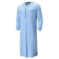 thumbnail image 2 of Mens Nightshirt Cotton Sleep Shirt Long Sleeves Henley Nightgown Loose Saudi Arab Kaftan Dubai Robe with Pockets Sleepwear, 2 of 5