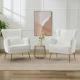 thumbnail image 2 of Corduroy Accent Chair Set of 2,Mid Century Modern Armchairs with Pillow, Thick Cushions & Gold Legs, Upholstered Comfy Living Room/Bedroom Chairs, White, 2 of 14