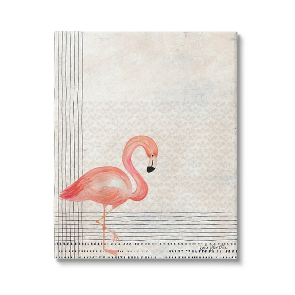 Stupell Industries Patterned Flamingo Bird Layered Stripes Graphic Art Gallery Wrapped Canvas Print Wall Art, Design by Katie Doucette