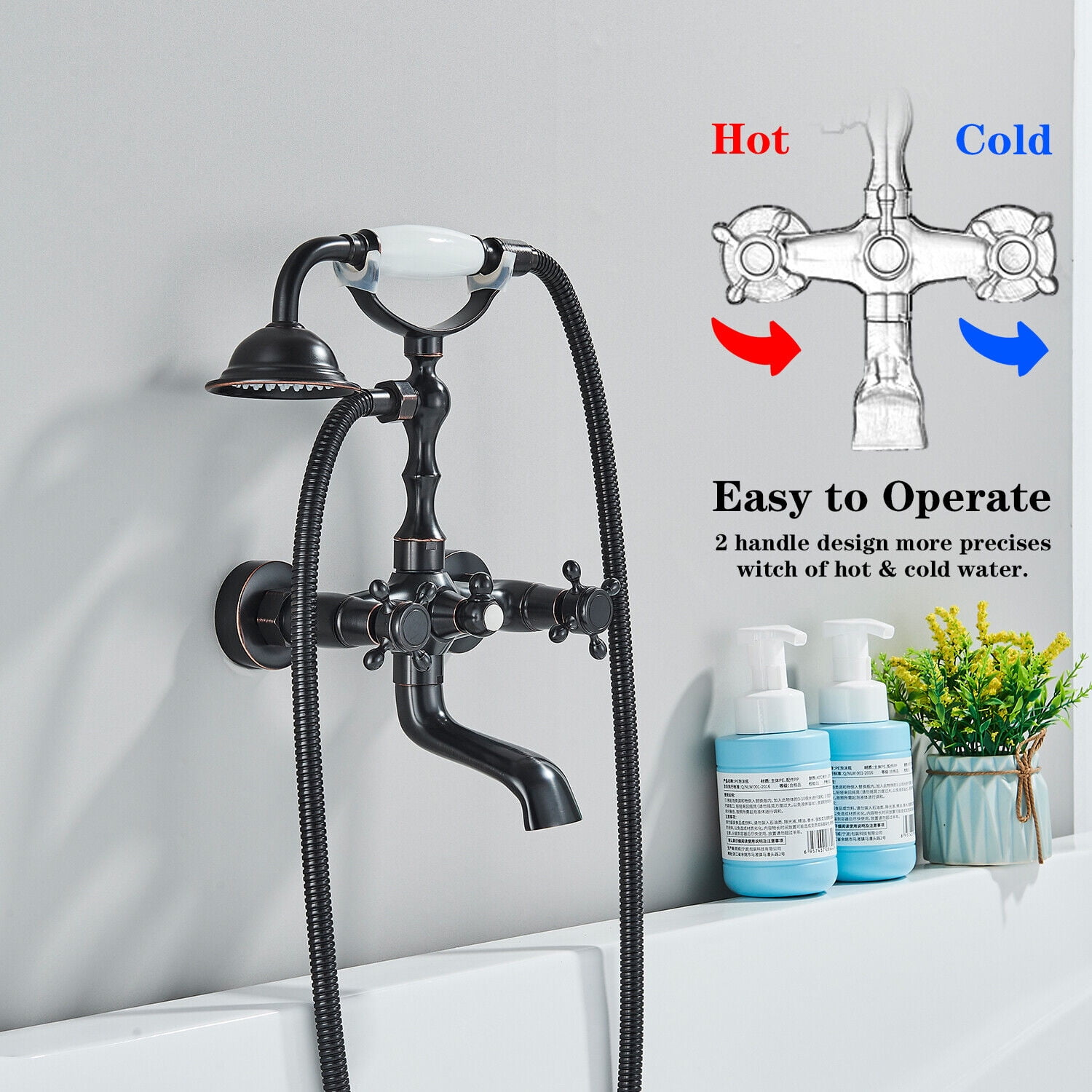 Clawfoot Bathtub Faucet Wall Mount with Hand Held Shower Faucet Set Tub Filler