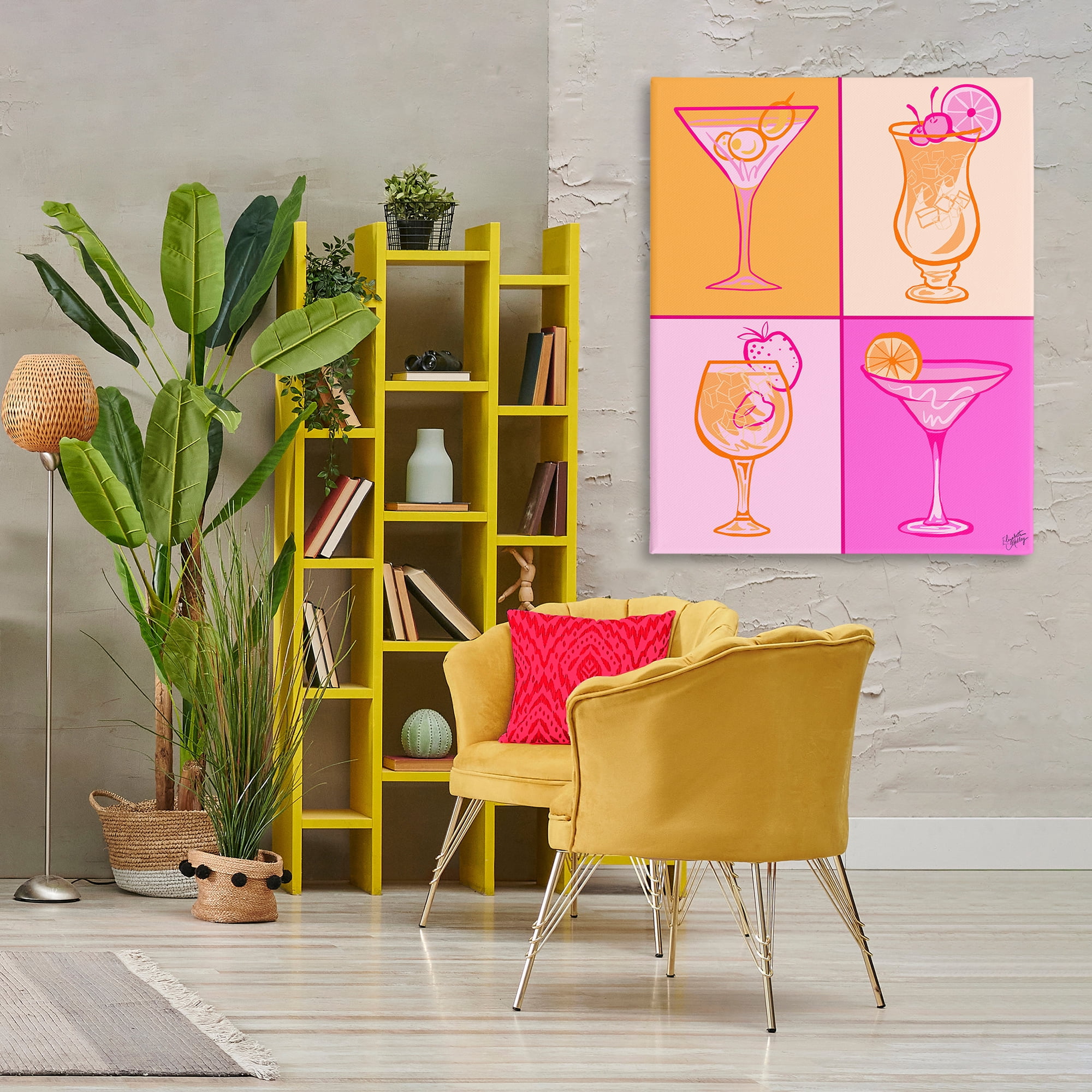 Stupell Industries Pink & Orange Cocktails Food & Beverage Painting Wrapped Canvas Art Print Wall Art, 36 x 48