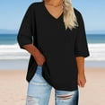 thumbnail image 3 of Lmnyox Oversized T Shirt Women's 3/4 Length Sleeve V Neck Basic Tee Plus Size Summer Casual Shirts Tops, 3 of 5