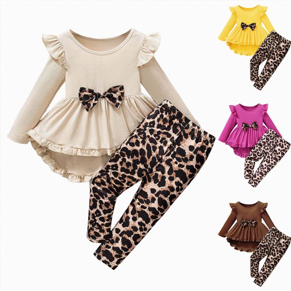 YDFCWXW Kid Girl Ruffle Sleeve Floral Allover Print Pants Versatile Fall Winter Clothing Ensemble (Beige, 5-6 Years)