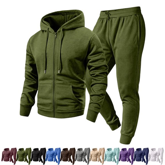 GrmtClth Sweatsuits for Men 2 Piece Outfit Full Zip Hoodie And Jogger Pants Set Soft Breathable Athletic Tracksuit For Jogging Travel Gym Training Daily Leisure Army Green 2XL