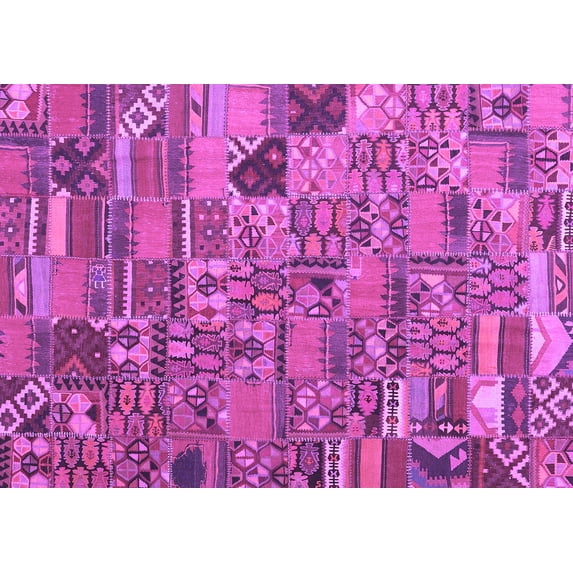 Ahgly Company Indoor Rectangle Patchwork Purple Transitional Area Rugs, 5' x 7'