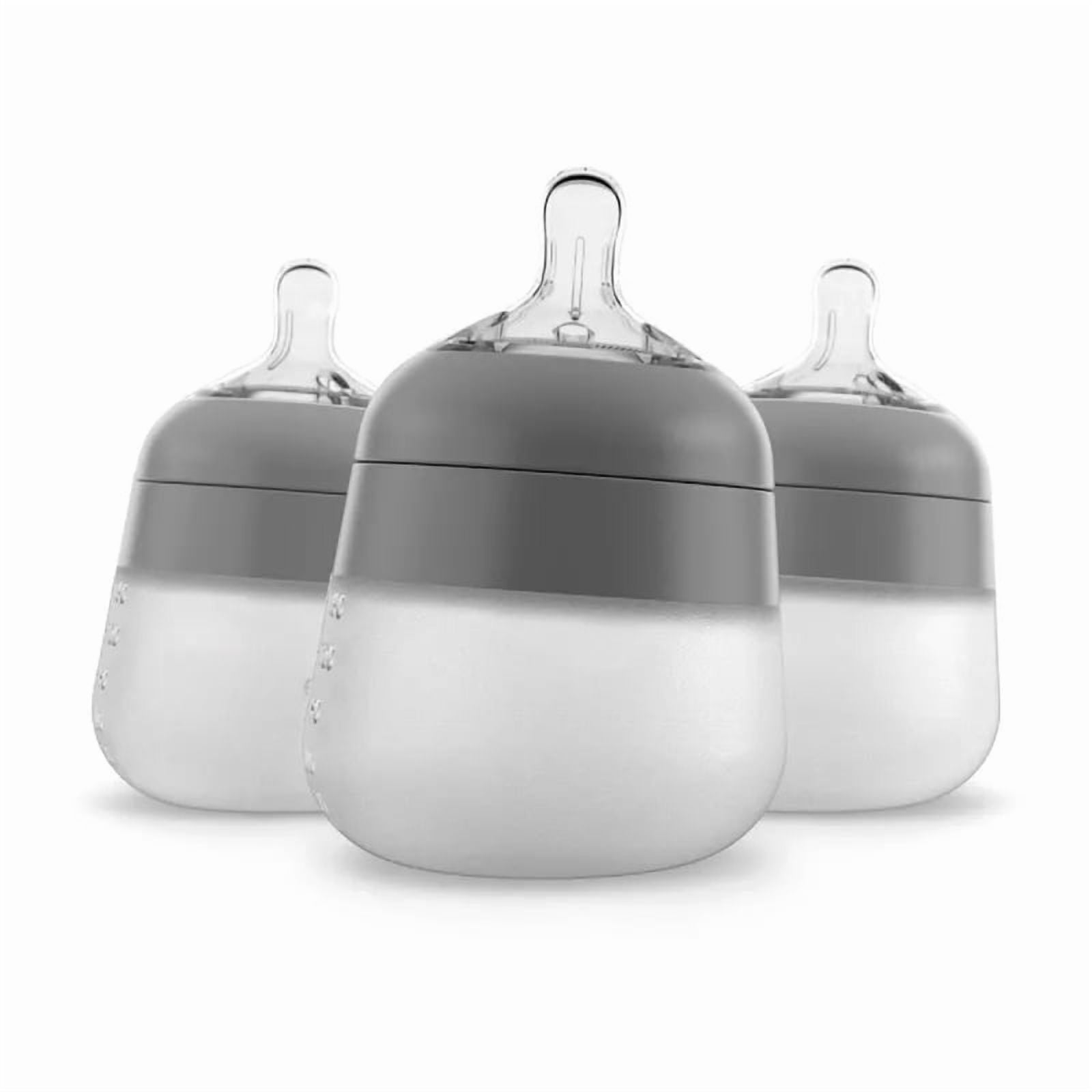 5oz Silicone Baby Bottles 3 Pack, Anti-Colic Baby Bottle with Soft Silicone Body, Stable Base and Soft Nipple, BPA-Free Latex-Free Infant Feeding Bottles, Gray