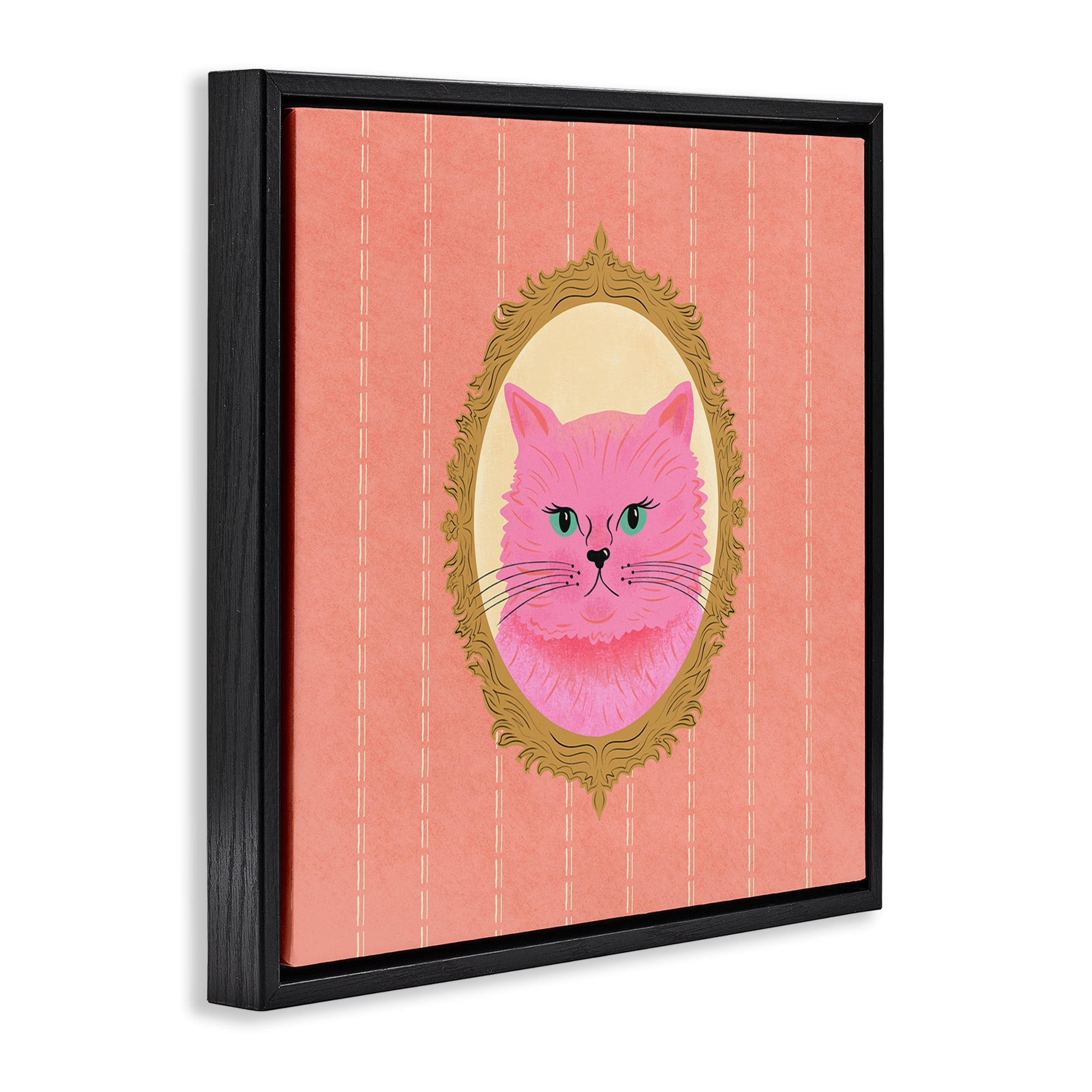 Stupell Industries Pink Cat Portrait Animals Painting Black Floater Framed Canvas Art Print Wall Art, 25 x 25
