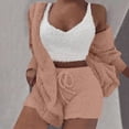 thumbnail image 2 of FAIWAD Ensemble 3 Pcs pour Femme Cardigan Court en Molleton Doux et Short Pyjama d'Hiver Ensemble de Détente Chaud, 2 of 7