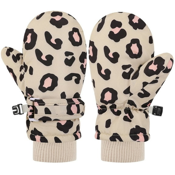 Mittens for Kids Unisex Toddler Baby Winter Leopard Print Snow Mittens Warm Thermal Ski Gloves Soft Cold Weather Outdoor Play Handwear for Kids Toddler Girl Mittens Khaki 4 Years-10 Years