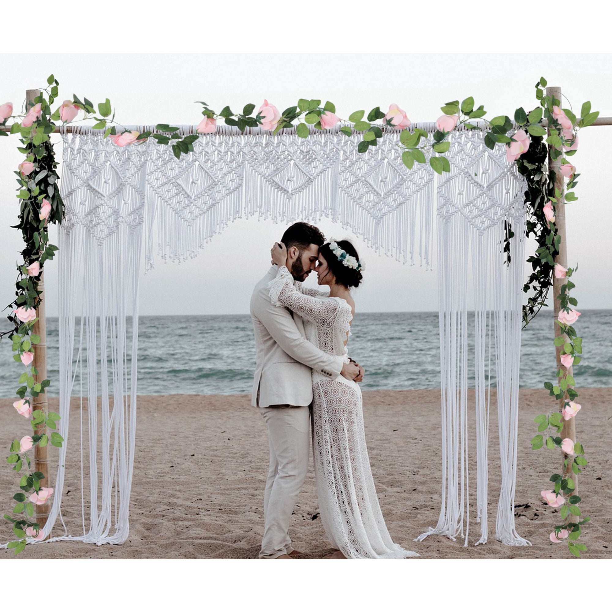 Unique Bargains 2pcs Artificial Flowers Hanging Vine 90.55" Pink