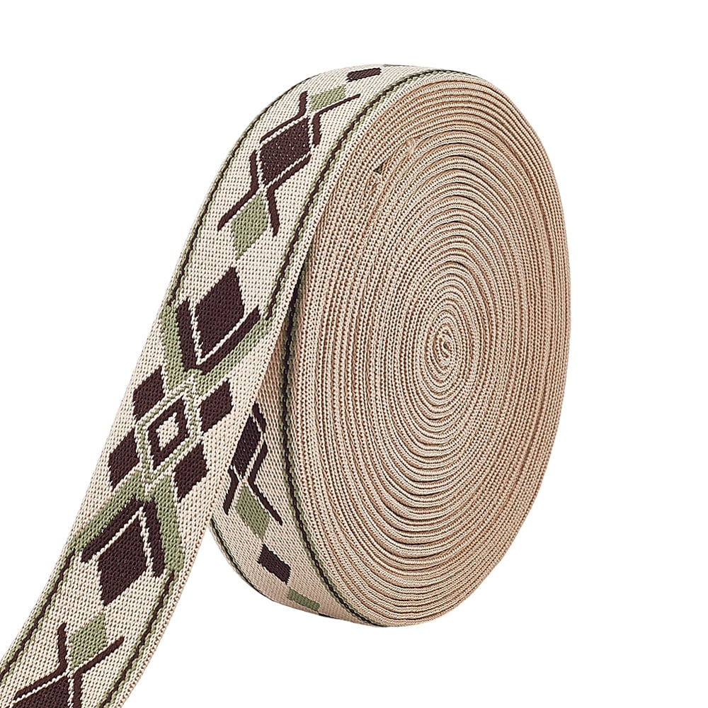 12.5 Yards Polyester Ribbon Rhombus Pattern for Clothes Accessories Old Lace 1-3/8 inch(35mm)