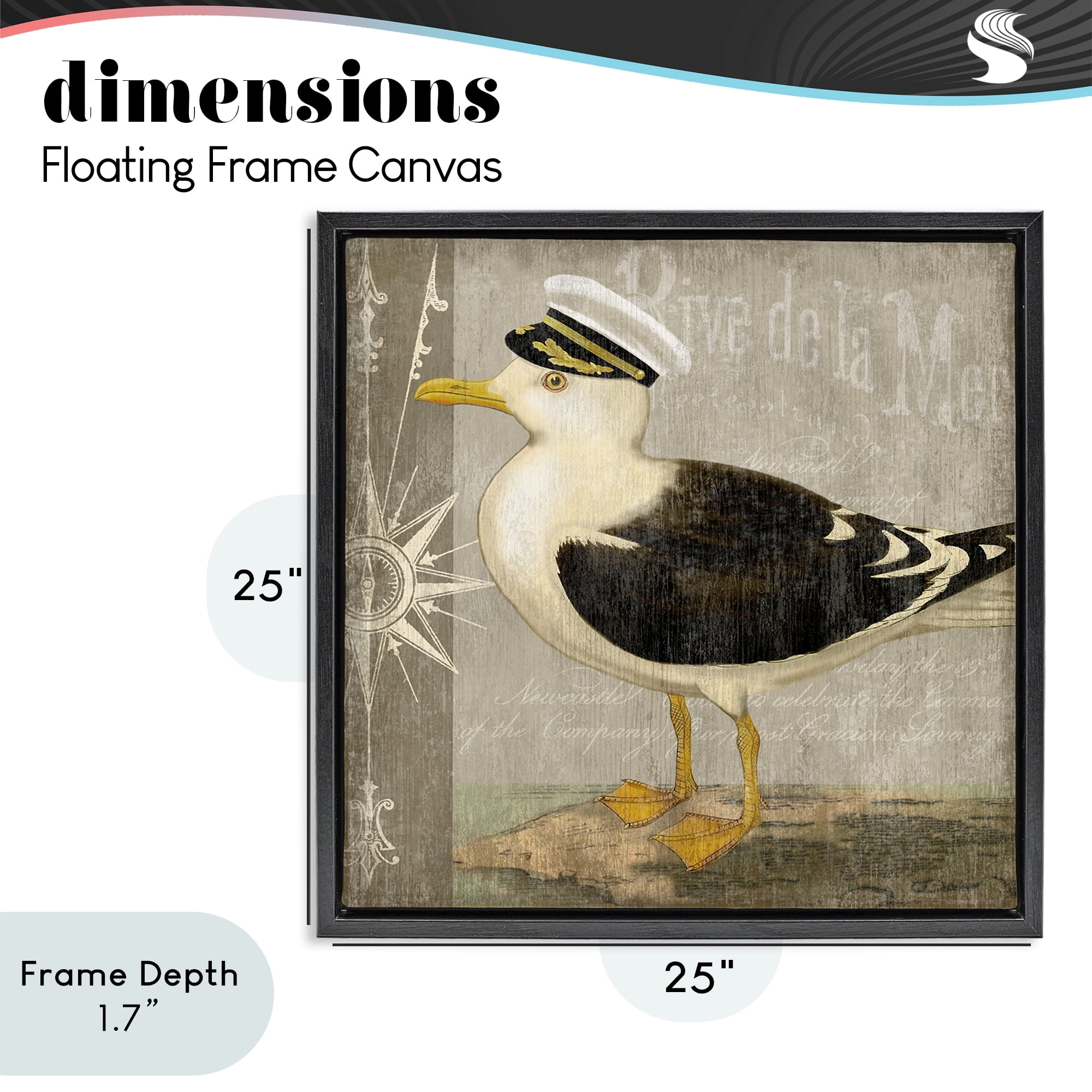 Stupell Industries Little Maritime Seagull Black Framed Floater Canvas Wall Art, design by Suzanne Nicoll