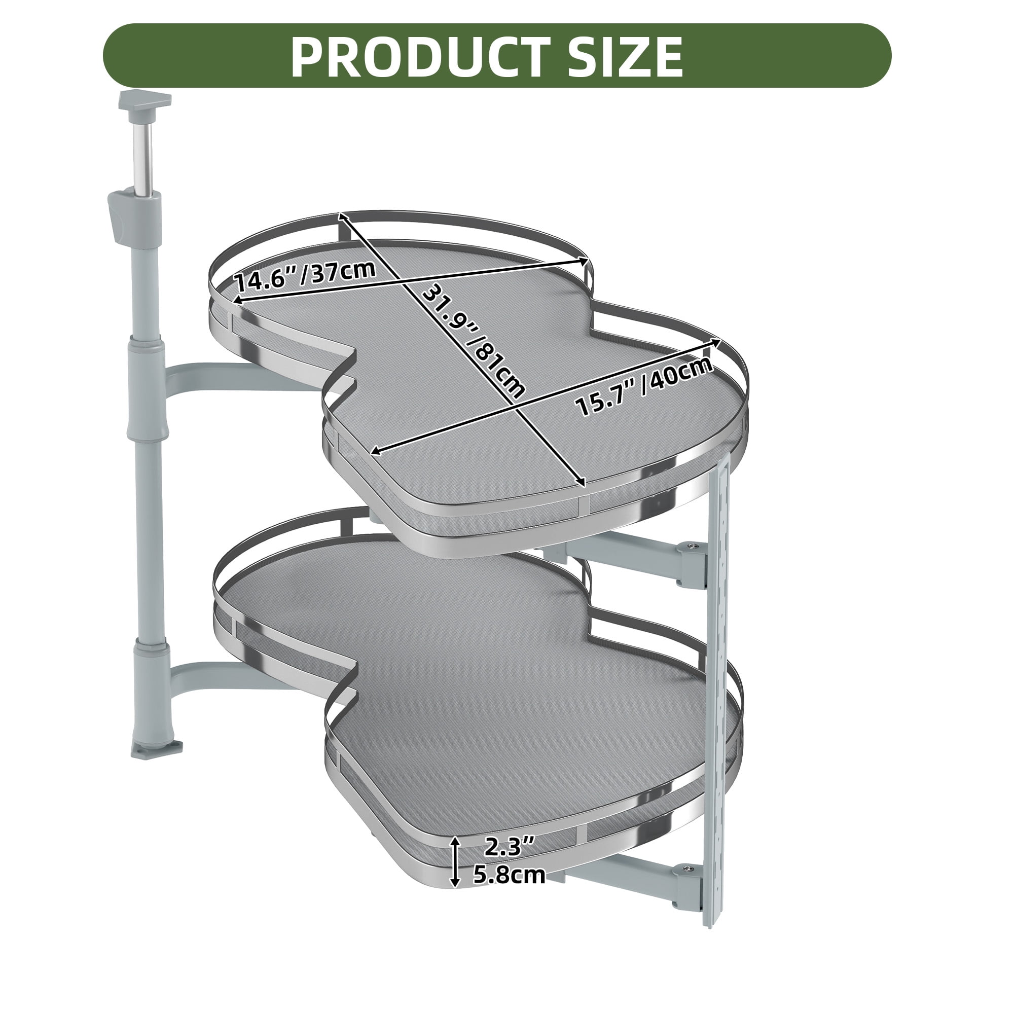 Dextrus 2-Tier Swing Tray, Soft Close Blind Corner Kitchen Cabinet Organizer, Left Swing for 36" and Larger Right Handed Open Blind Kitchen Cabinets