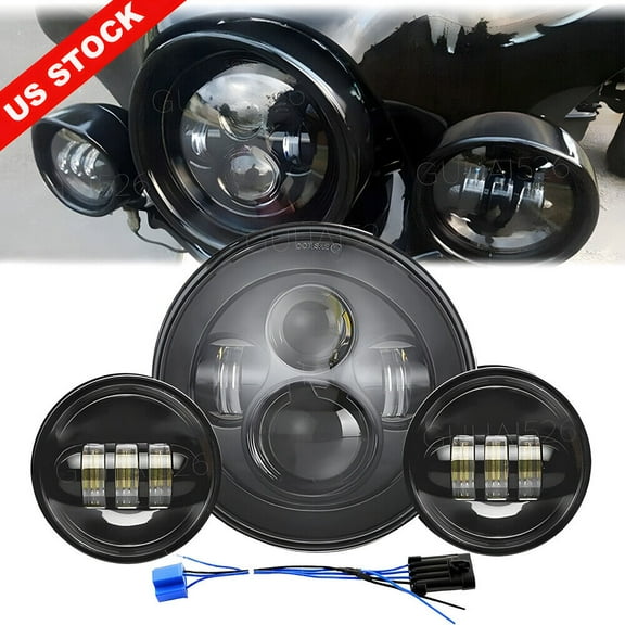 For Yamaha V-Star XVS 650 950 1100 7" inch Led Headlight  4.5" Passing Fog Light