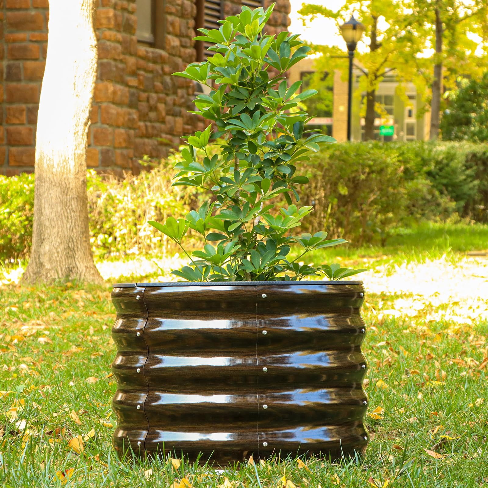 Raised Garden Bed, 2×2×1.5ft Round Galvanized Outdoor Planter Box, 17" Tall Deep Metal Garden Bed Kit for Vegetables, Fruits, Flowers, Brown