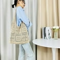 thumbnail image 4 of Kukuzhu Women Cotton Knitted Tote Bag Crochet Mesh Beach Shoulder Bag Hollow Summer Bag Woven Hobo Bag for Travel, 4 of 6