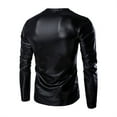 thumbnail image 3 of QHRMKOG Mens Shirts Long Sleeve Slim Fit Patent Leather Metallic Round Neck Tunic Tops Solid Color Shiny Wet Look T-Shirts Trendy Hip Hop Nightclub Party Tops Black 4XL, 3 of 3