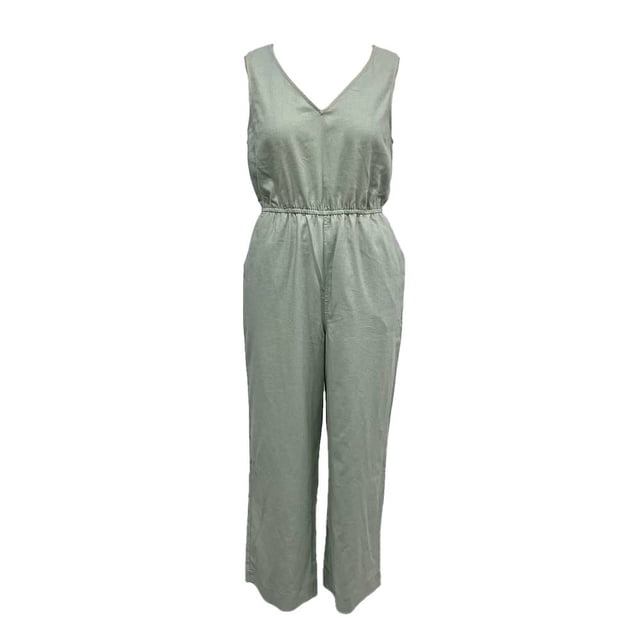 Vestido Ocean Pacific para Mujer Tipo Lino Jumpsuit, Cuello V con Bolsas Laterales Verde Talla EG