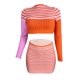 thumbnail image 3 of VISgogo Traje de Ocio de Punto para Mujer, Conjunto de Media Falda de Manga Larga con Cuello Redondo a Rayas a Juego de Color para Mujer VISgogo moda, 3 of 9