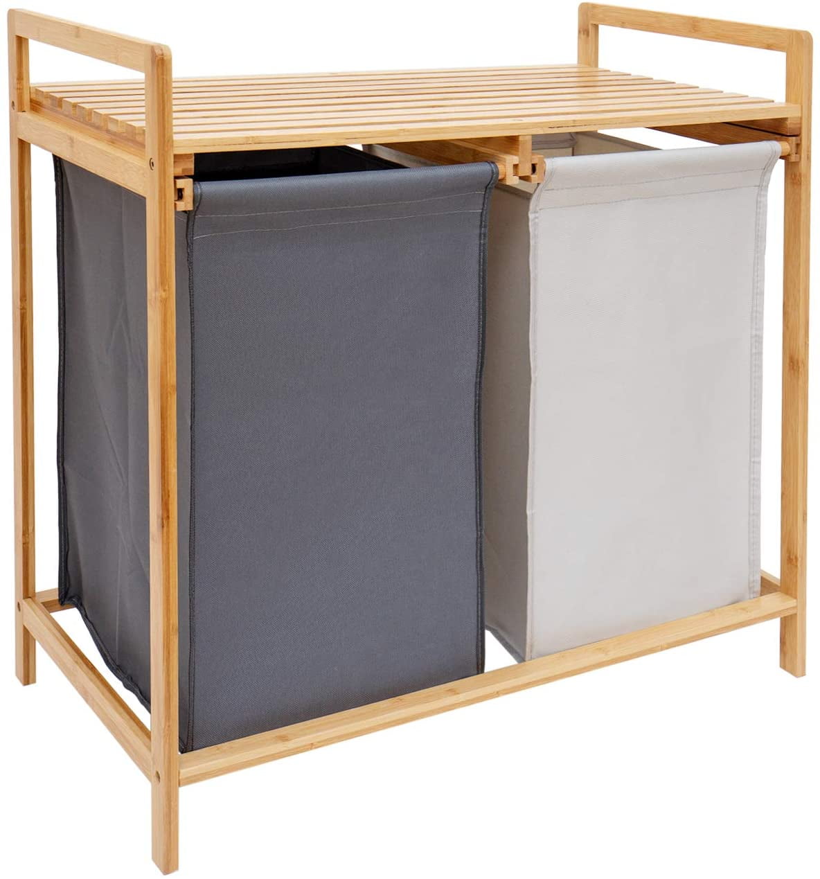 Bamboo Laundry Hamper and Shelf, 2 Sections Laundry Basket with