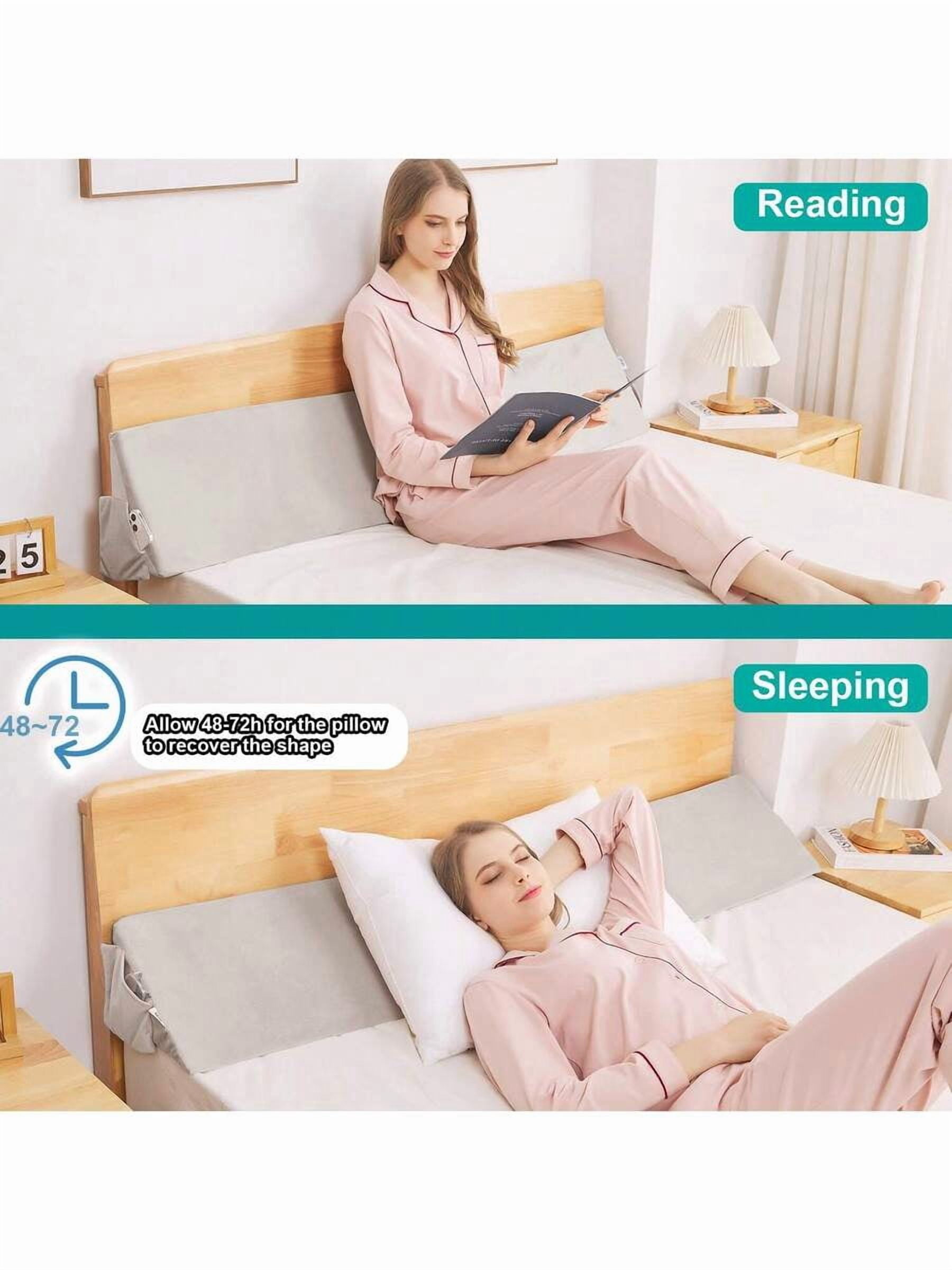 Contoured Wedge Pillow With Removable Gray Cover - 100% Foam Bed Gap Filler & Backrest Support For Sleeping, Machine Washable, Medium-Soft Comfort For Full-Body Support, Elegant Bedroom Accessory