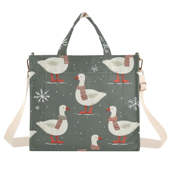 FORMRS Womens Corduroy Tote Bag Crossbody Shoulder Handbag with Pocket, Winter Goose