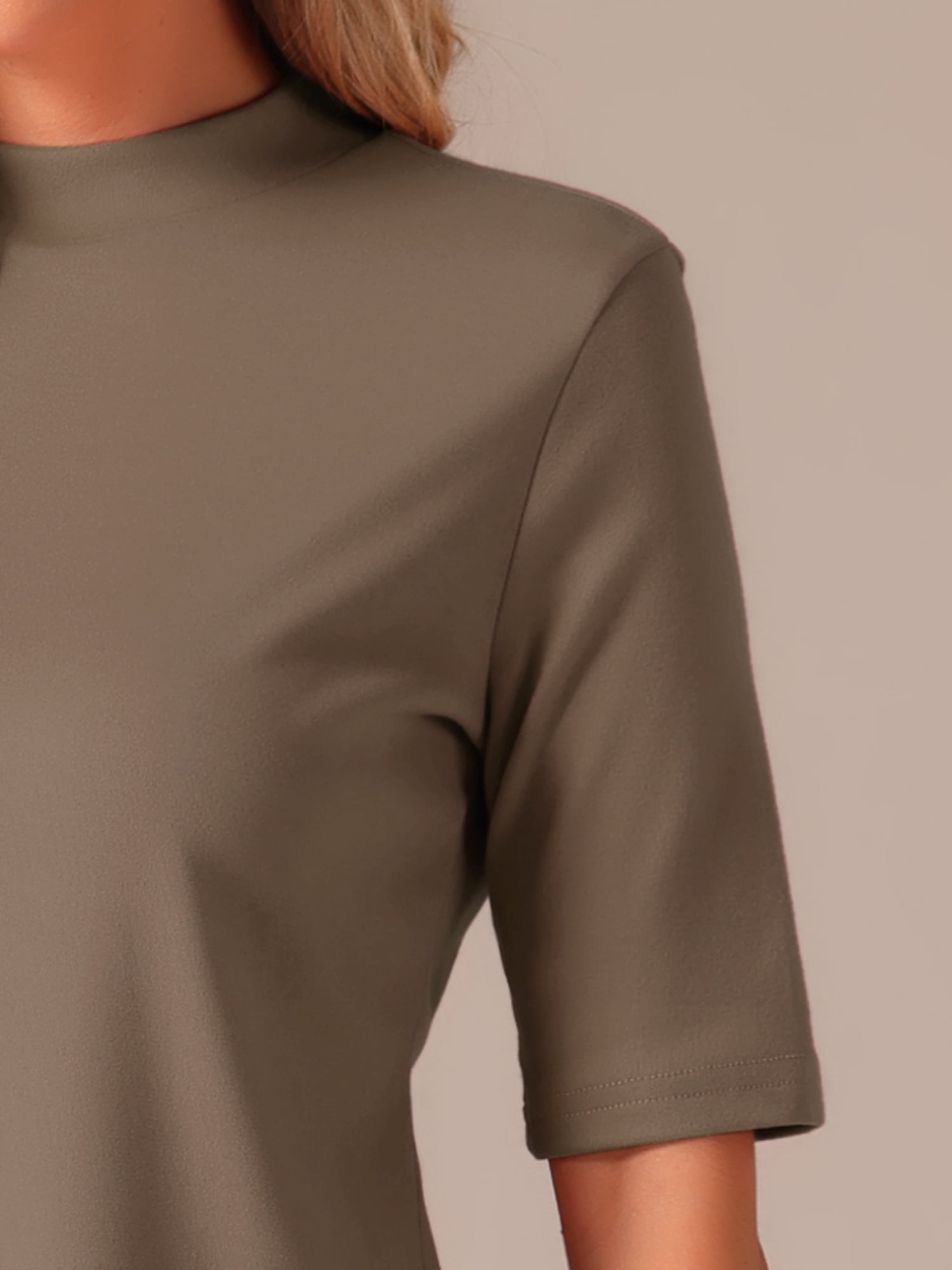 DARING DIVA Women's Half Sleeve Mock Turtleneck Casual Top L Camel