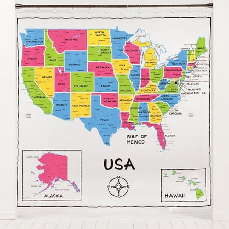 usa map 70x72 home bathroom shower curtains peva vinyl colorful educational fun for kids teens