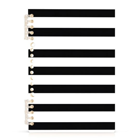 Minimalist Black and White Stripe A5 8.3x5.7in PP Notebook, Adjustable Rings, 60 Sheets, Diary or Journey Note