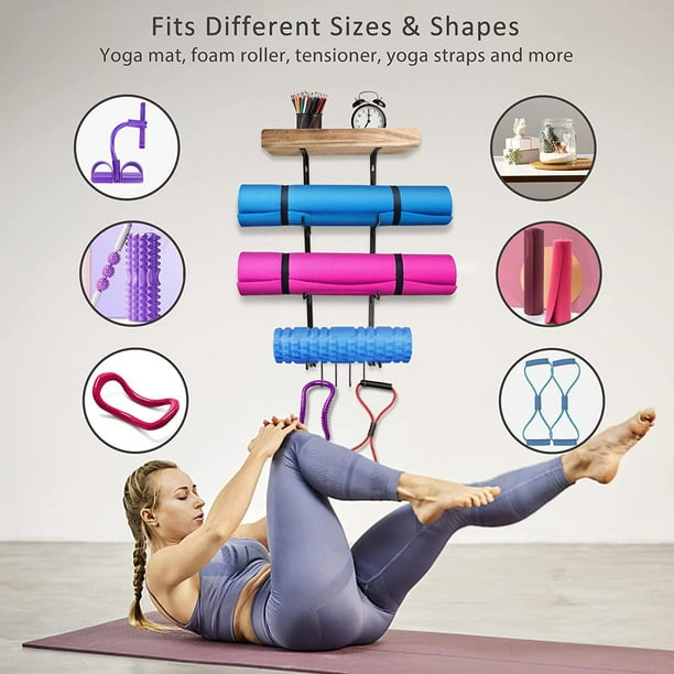 Wall Mount Yoga Mat Foam Roller And Towel Rack Yoga Mat Holder For Hanging  Yoga Strap Resistance Bands 