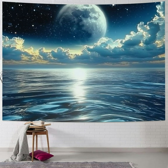 Patifu Moon Stars Ocean Tapestry Wall Hanging Unique Style Graphic Tapestries Home Wall Decor Art Living Room Bedroom Apartment Farmhouse Dorm 40x30inch
