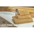 thumbnail image 2 of Zahari Home 3 Piece Laced Towel Set - Stylish Soft Plush Cotton Towels with Hand Towel & Washcloth - Highly Absorbent Towels for Bathroom, Gym, Hotel & Spa (Macramee Gold), 2 of 5