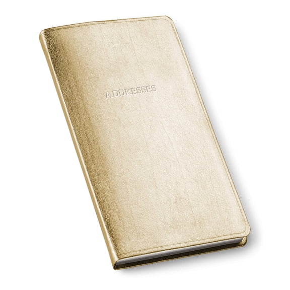 Gallery Leather Small Address Book with Alphabetical Tabs up to 403 records, Leather Notebook Hardcover, Telephone and Address Books - 6x3.25", Pocket Address, Metallic Gold