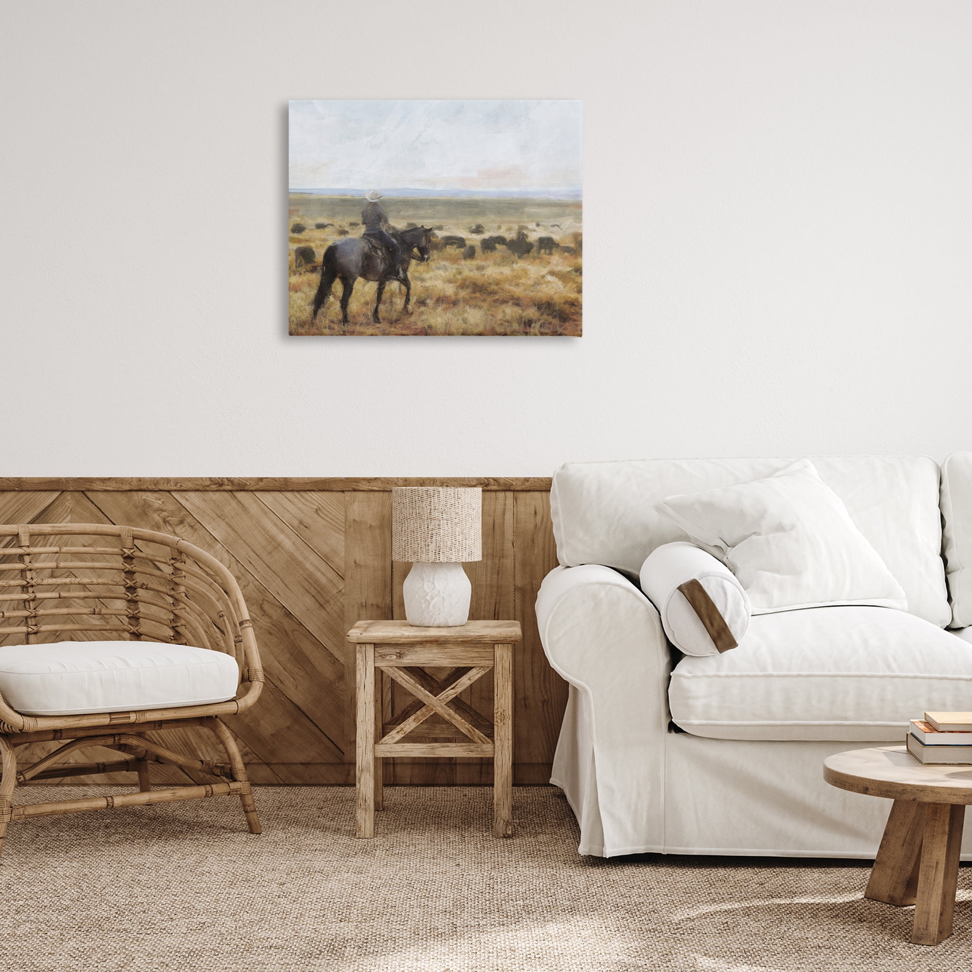 Stupell Industries On The Range Cowboy Landscape Painting Gallery Wrapped Canvas Art Print Wall Art, 30 x 24