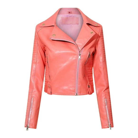 Long Sleeve Hoodless Faux Leather Outwear and Jackets, Womens Solid Lapel Long Sleeved Hooded Leather Jacket Long Sleeved Hooded Leather Coat