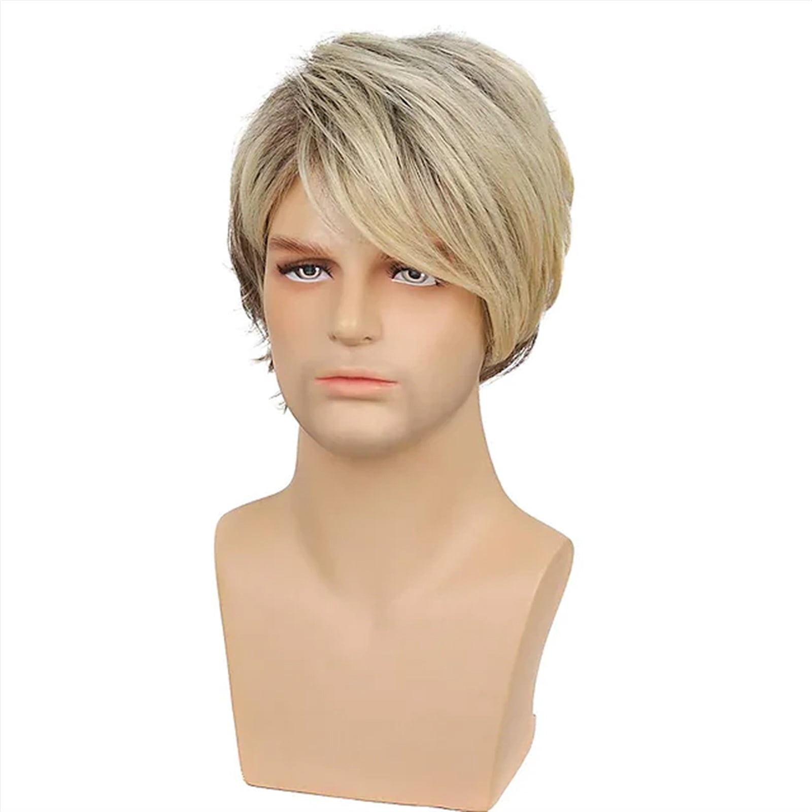 Mens Blonde Wig Short Layered Male Wig Natural Synthetic Heat Resistant Wigs Breathable Halloween Cosplay Costume Party Wig