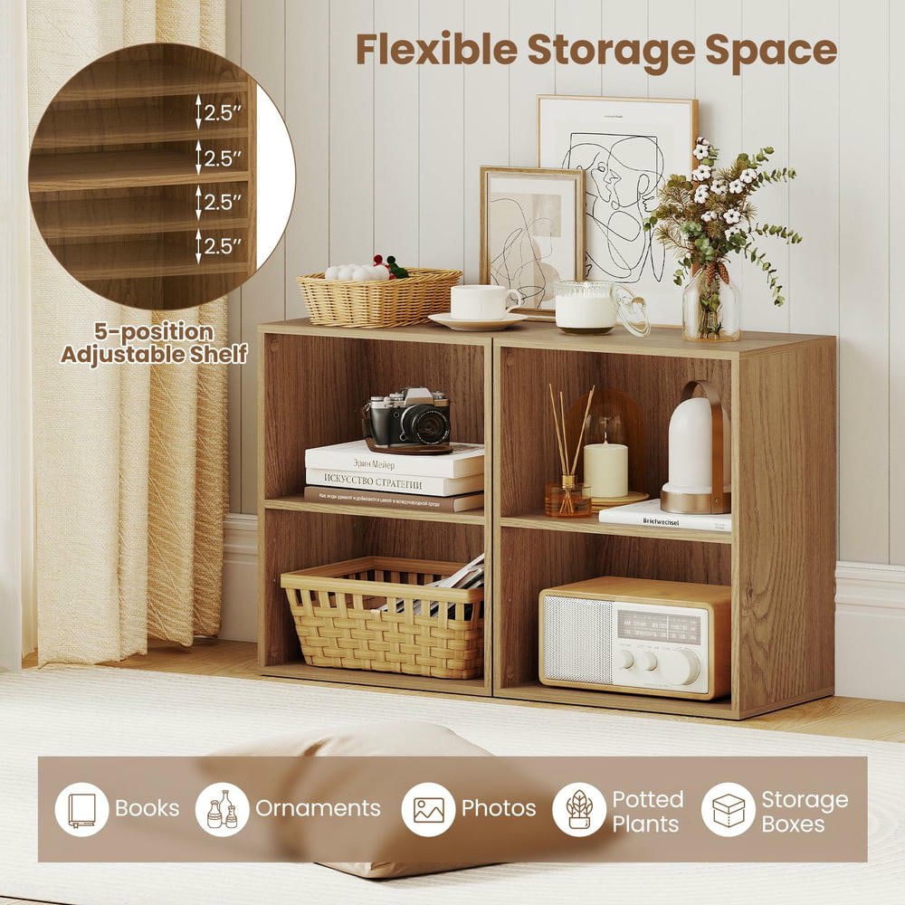 Resenkos 2-Cube Adjustable Bookcase, 5-Position Shelf, Floor Standing, Natural