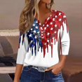thumbnail image 2 of Women's Loose Fit Round Neck 3/4 Sleeve T-Shirt, Independence Day Graphic Print Casual Top for Casual Fridays, Eco-Friendly Dye Process,White S, 2 of 5