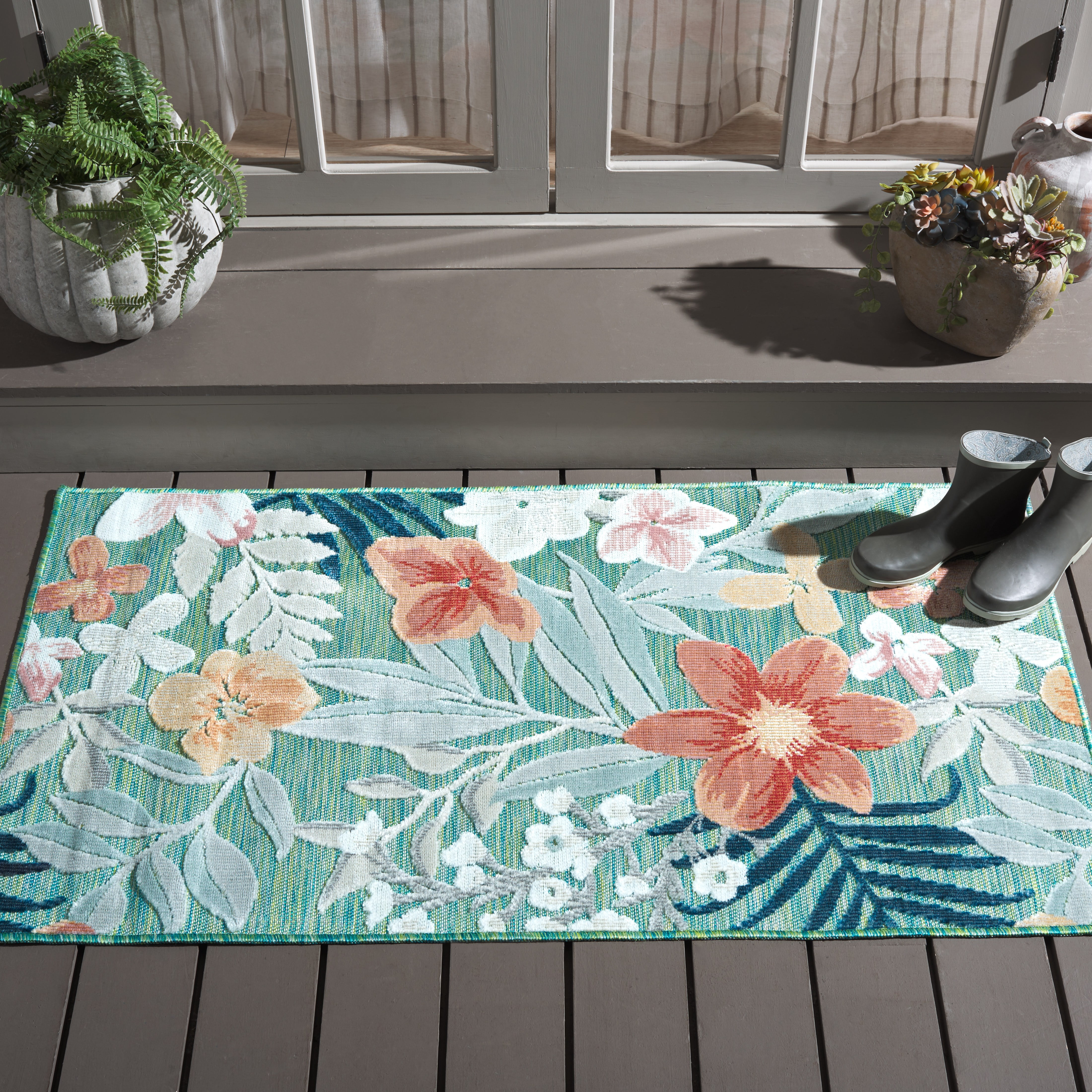Safavieh Cabana Caris Floral Indoor/Outdoor Area Rug, Green/Rust, 2' x 3'