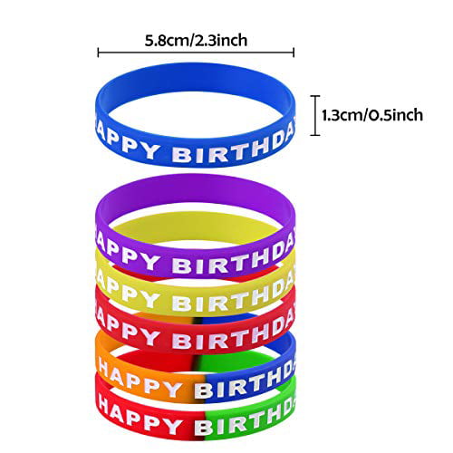 Details about   Happy Birthday Bracelets Silicone Stretch Wristbands Colored Rubber Bracelets... 