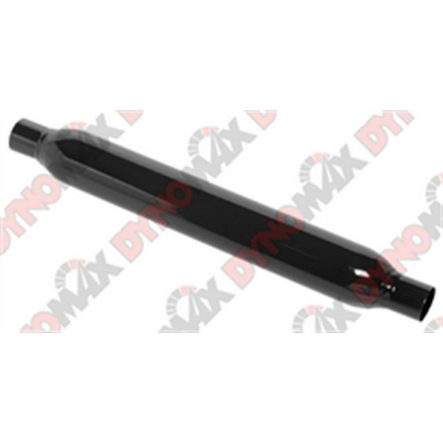 Dynomax Exhaust Muffler 24201 Thrush Glass Pack with a steel case, featuring a single 2-1/4 inch diameter center inlet and outlet. The muffler has a 20-inch body and 25-inch overall length, designed for maximum exhaust flow and power with a straight-through construction and perforated center tube. Multicolour finish with DynoMax branding visible. Suitable for automotive replacement and emission systems.