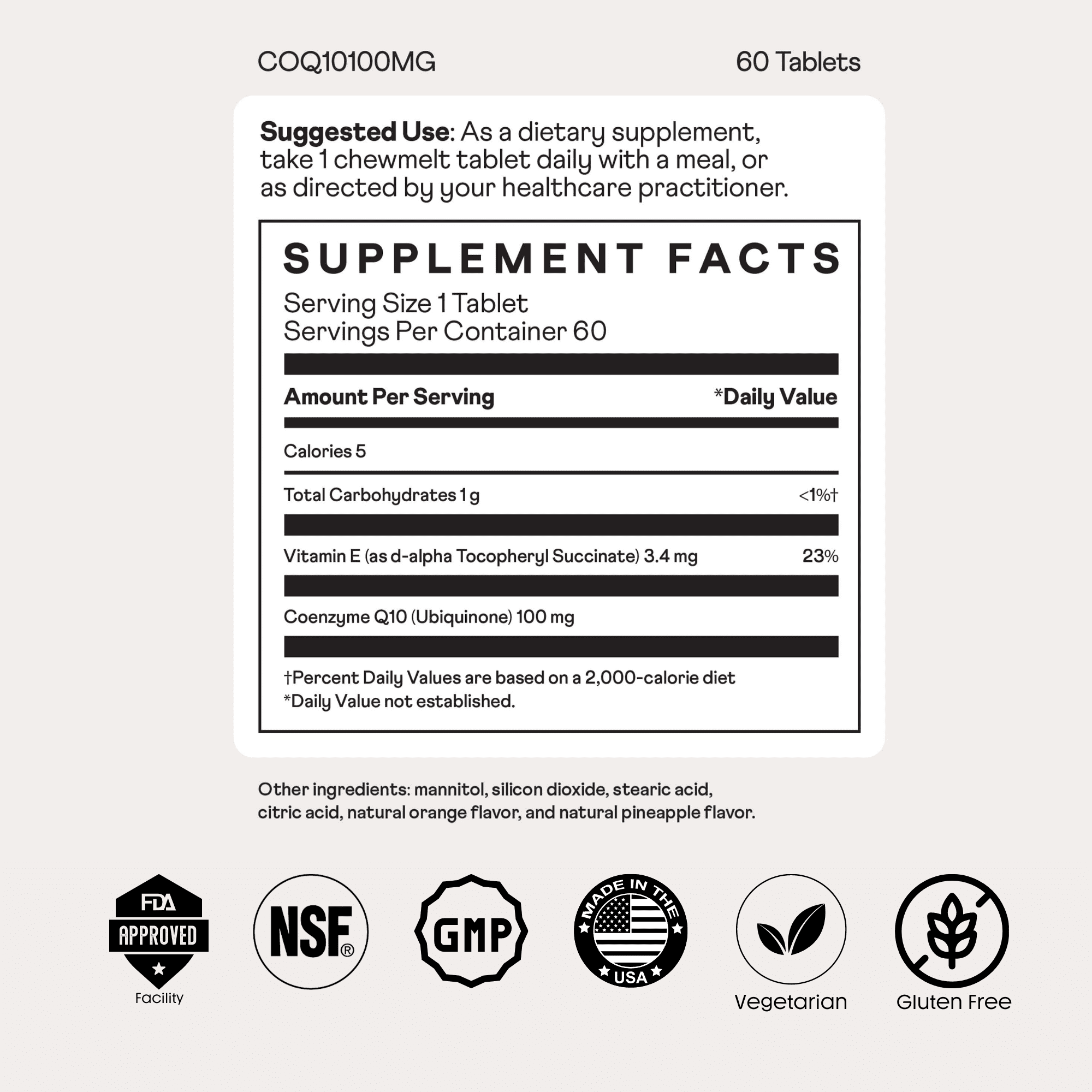 Nuray CoQ10 100mg with Vitamin E Chewable Tablets, Orange Flavor, Antioxidant & Cardiovascular Wellness Support, 60 Count