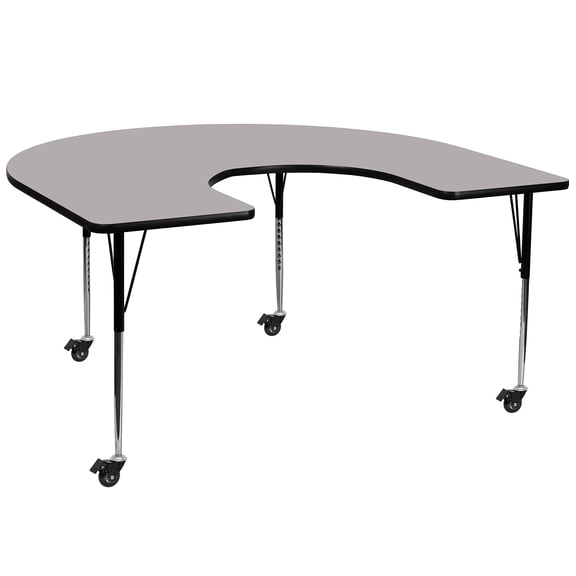 Bowery Hill 31" x 66" Horseshoe-Shaped Mobile Activity Table in Gray