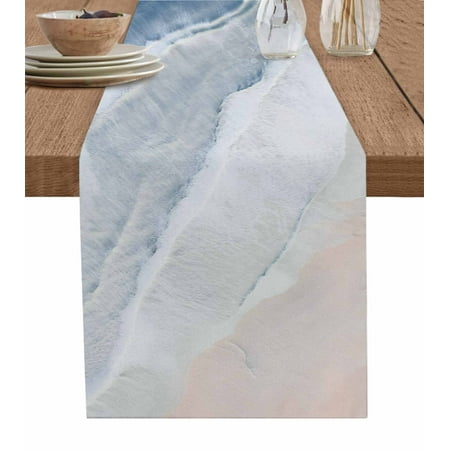 

Navy Blue Coastal Wave Table Runner Summer Modern Ocean Beach Tablerunners 14 x 72 Inch Table Decorations Tabletop Scarf for Summer Gathering Holiday Farmhouse Kitchen Dining Decor