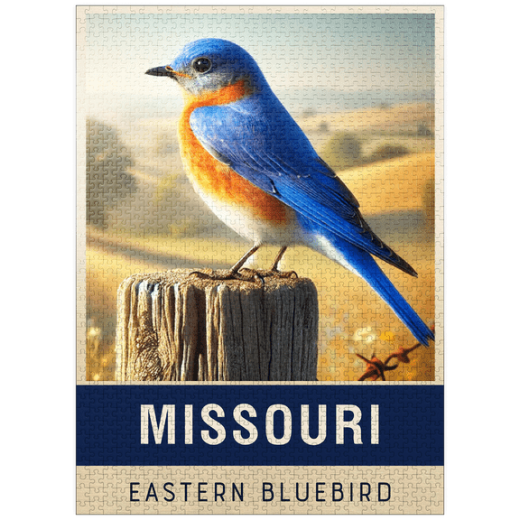 MyPuzzle - State Birds Series: Missouri, Eastern Bluebird - Premium 1000 Piece Jigsaw Puzzle for Adults