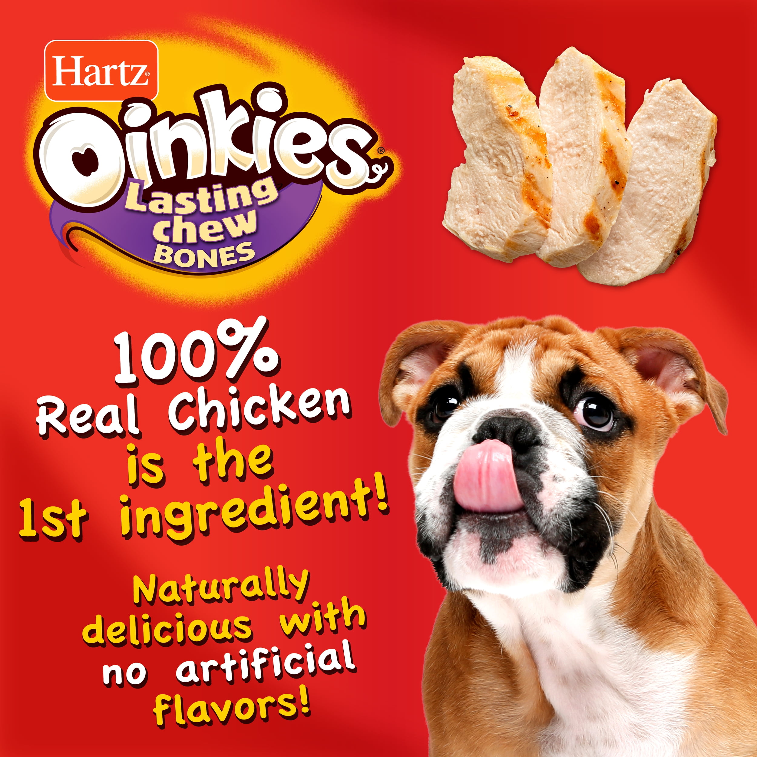 Hartz Oinkies Rawhide-Free Long Lasting Chew Bone Chicken Wrapped Dog Treats, 12 count, 5.9 oz