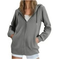 thumbnail image 3 of BiZtdJrK Women's Full Zip Hooded Sweatshirt Long Sleeve Oversized Drawstring Hoodies with Pockets Lightweight Solid Color Workout Loungewear Gray L, 3 of 7