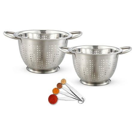 

Wibsil Stainless Steel 3 QT & 5 QT Colander with handle and measuring spoons set Reusable kitchen essentials for kitchen use Rustproof